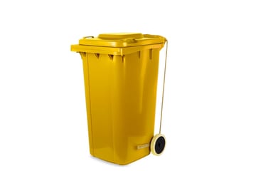 Green 120 litre wheeled pedal garbage bin