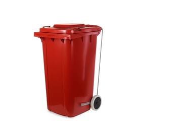 Blue 120 litre wheeled pedal garbage bin