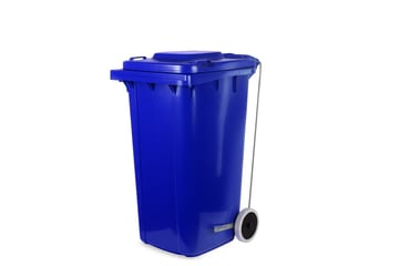 Red 120 litre wheeled pedal garbage bin